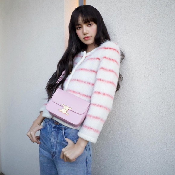 CELINE ピンク 馬具柄 長袖 38 Teen Triomphe Bag in lizard - PASTEL PINK | CELINE